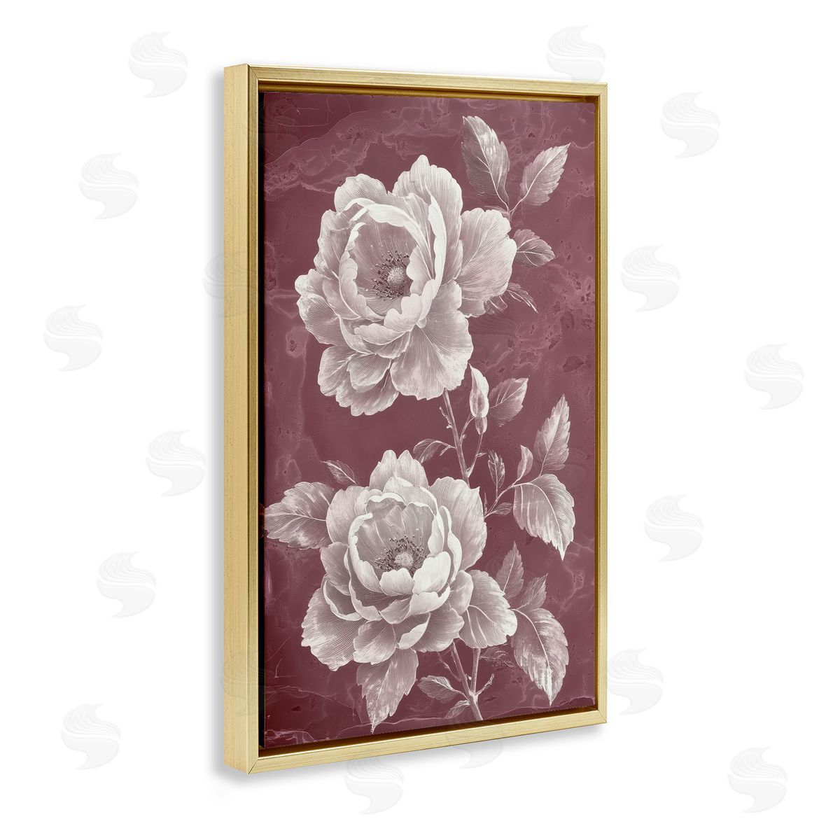 Annabelle Hall Chambermaid Blooms on Maroon Gold Floating Frame Canvas Art Print