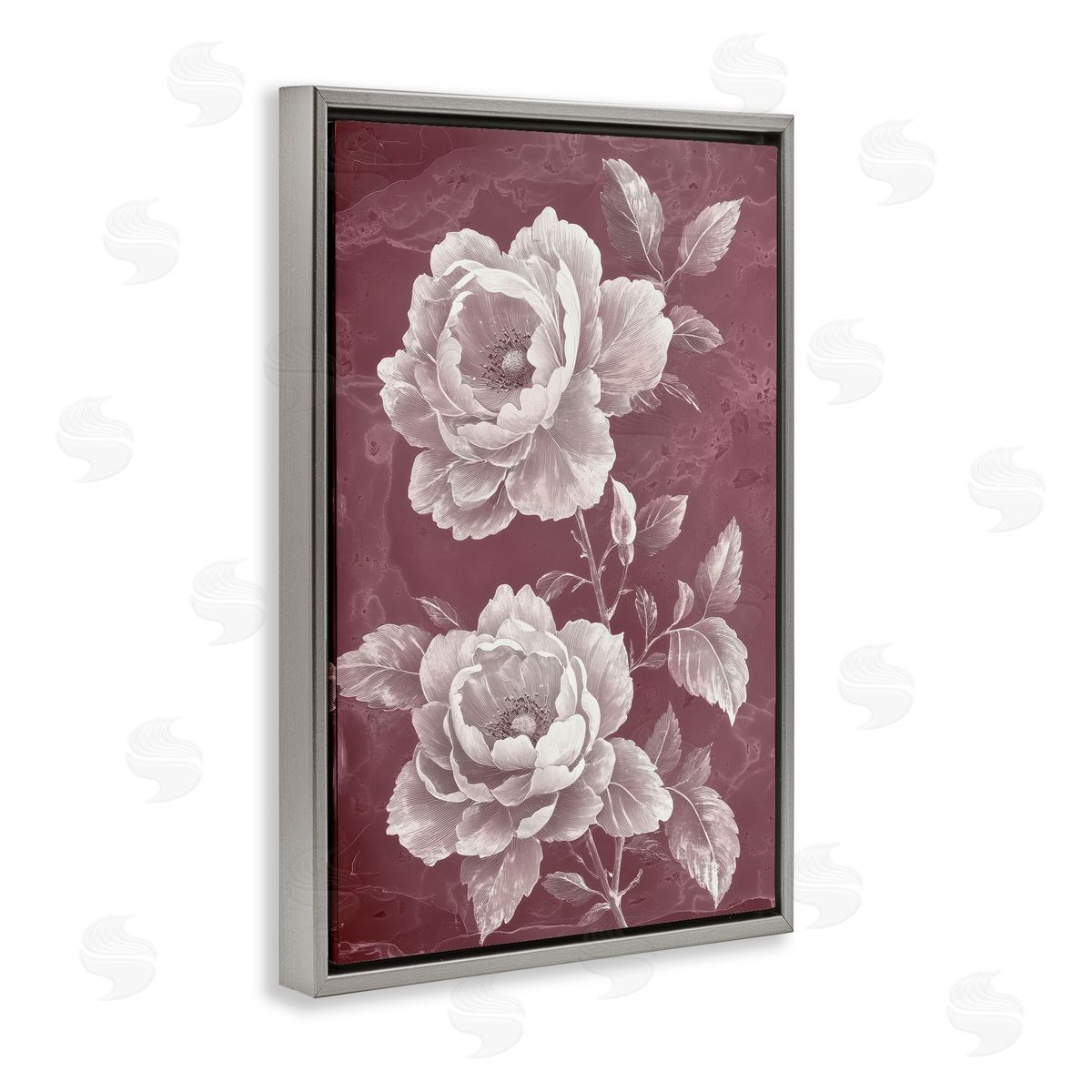 Annabelle Hall Chambermaid Blooms on Maroon Gray Floating Frame Canvas Art Print