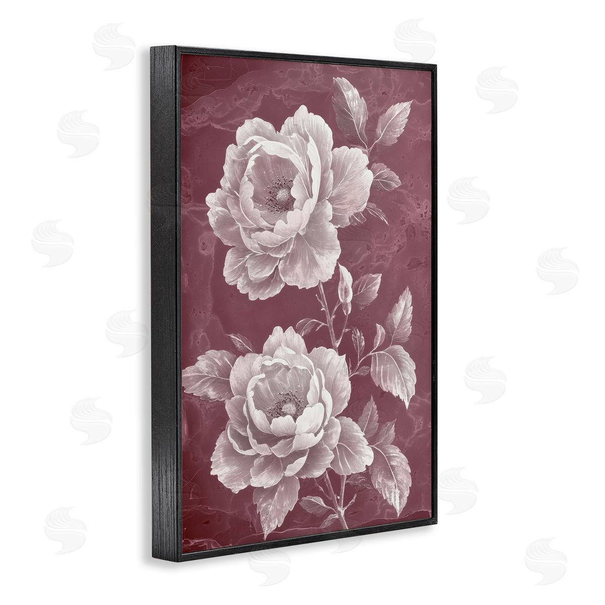 Annabelle Hall Chambermaid Blooms on Maroon Black Framed Giclee Art Print