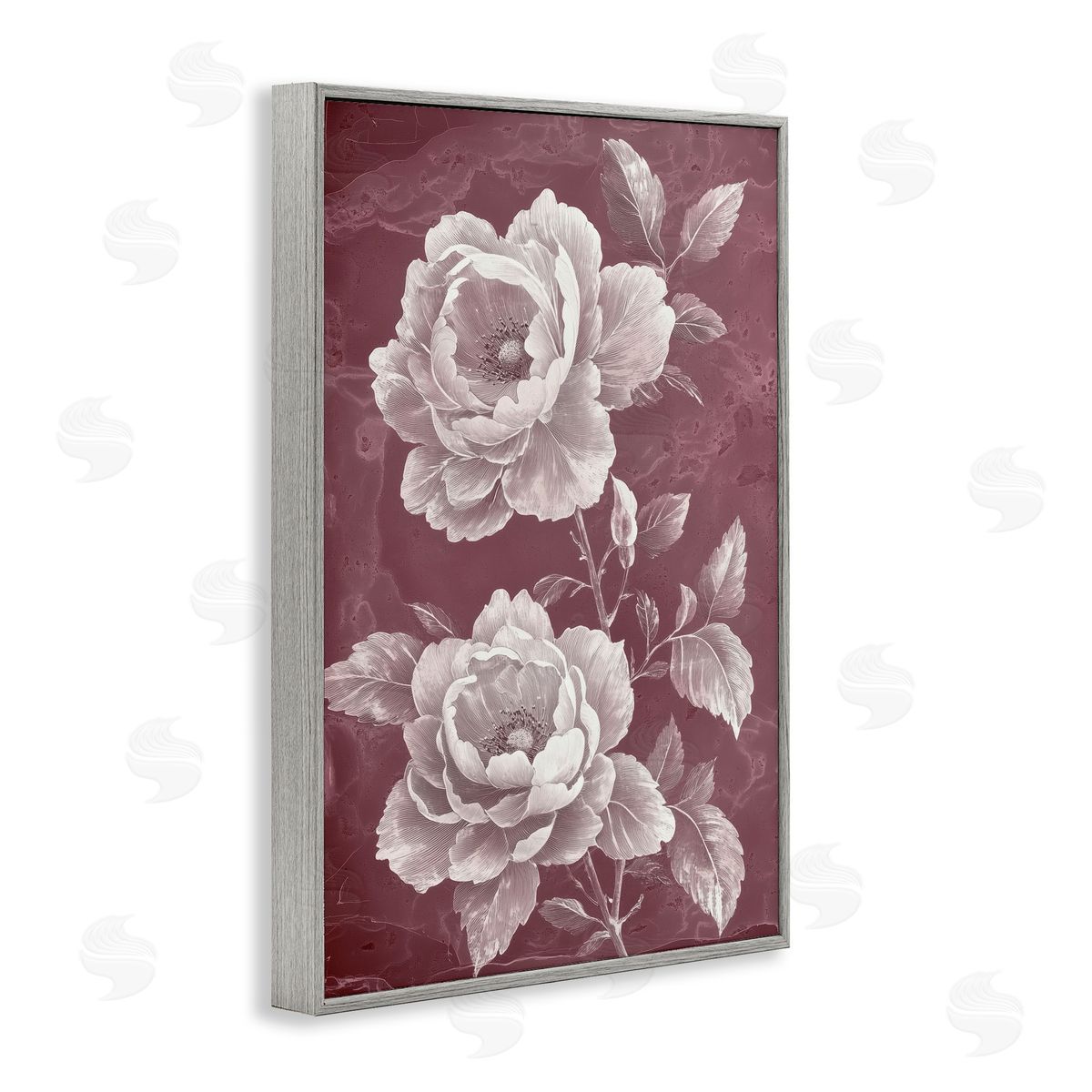 Annabelle Hall Chambermaid Blooms on Maroon Gray Framed Giclee Art Print