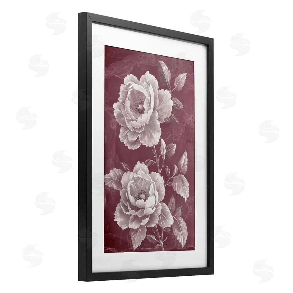Annabelle Hall Chambermaid Blooms on Maroon Black Framed Print Under Glass Art
