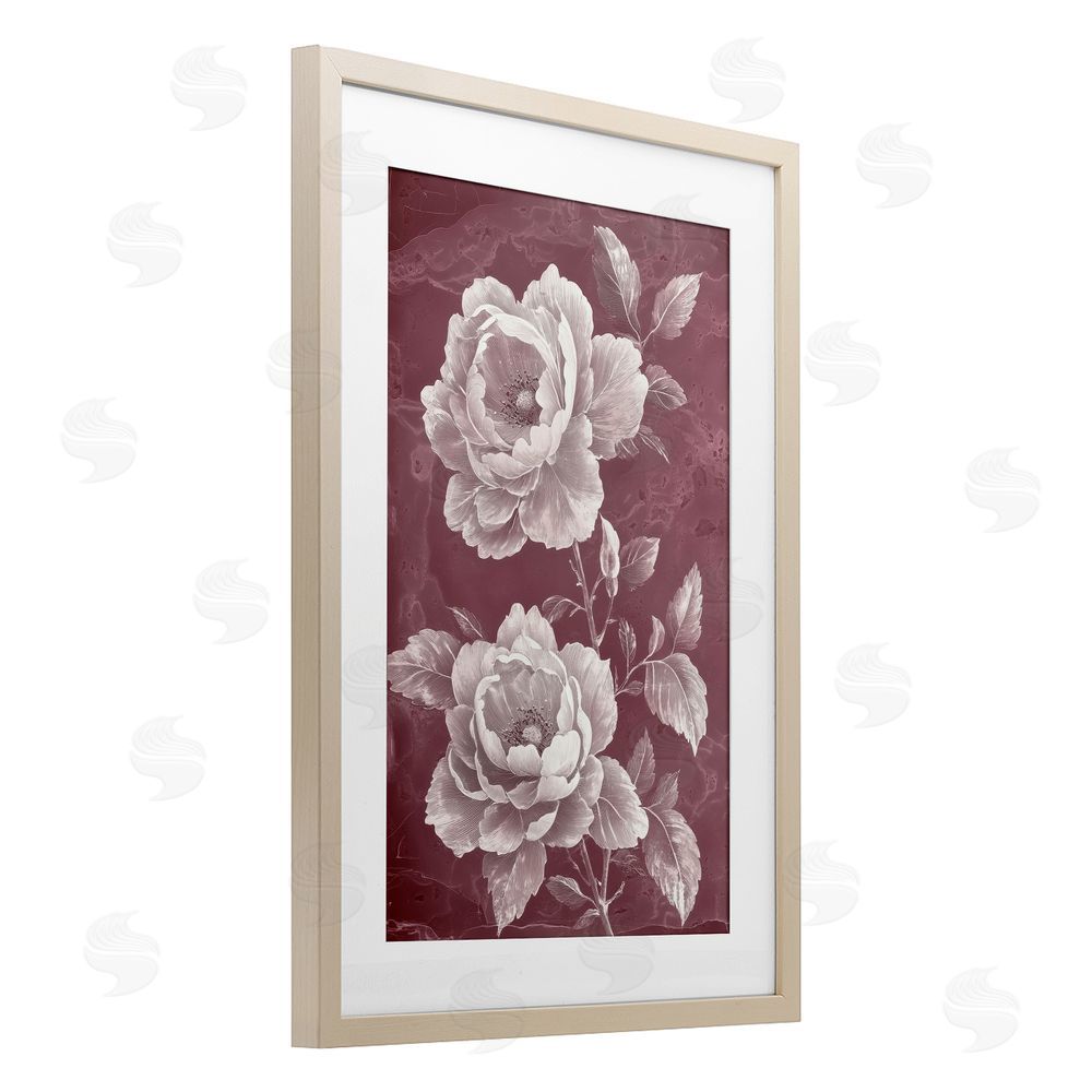 Annabelle Hall Chambermaid Blooms on Maroon Birch Framed Print Under Glass Art