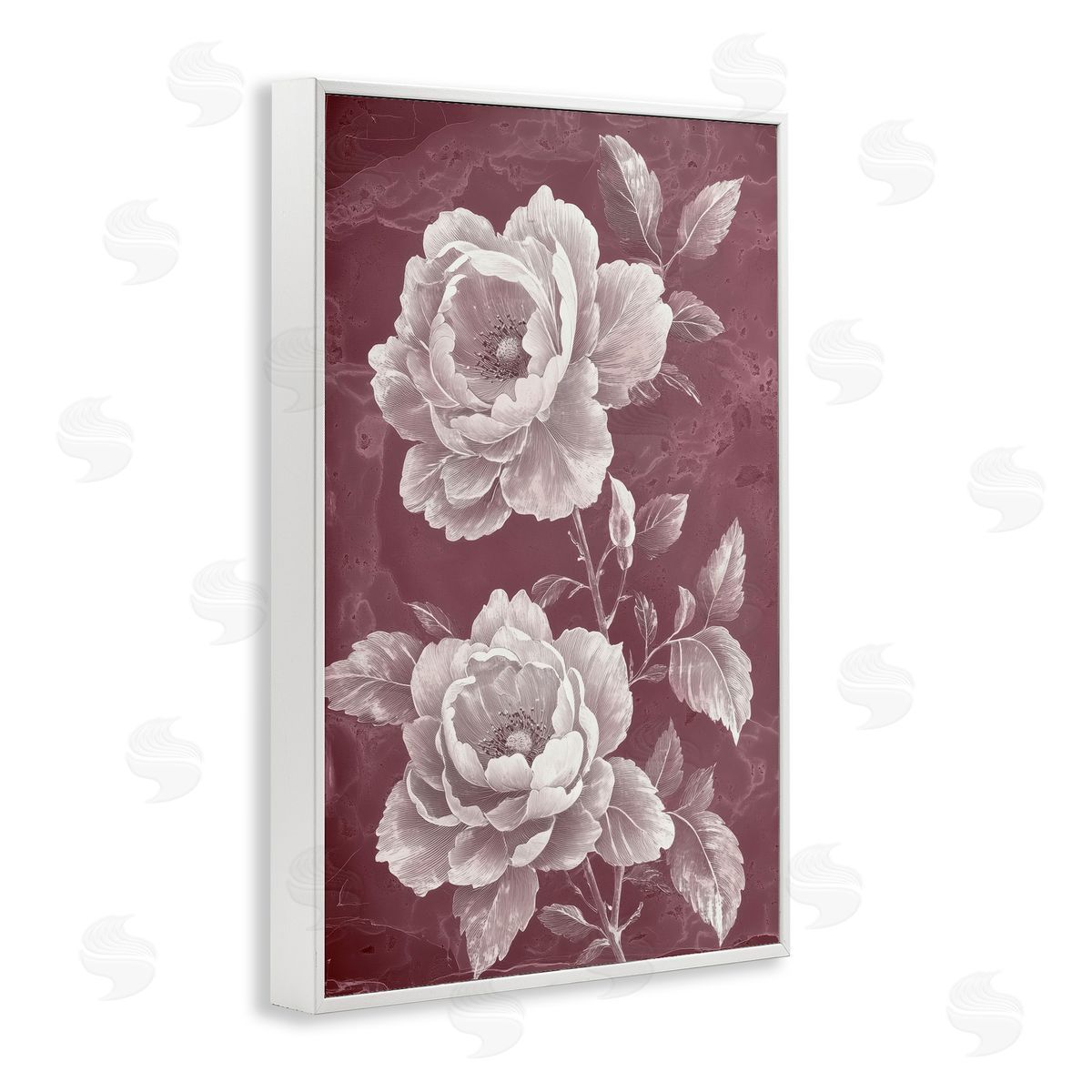 Annabelle Hall Chambermaid Blooms on Maroon White Frame Giclee Art Print