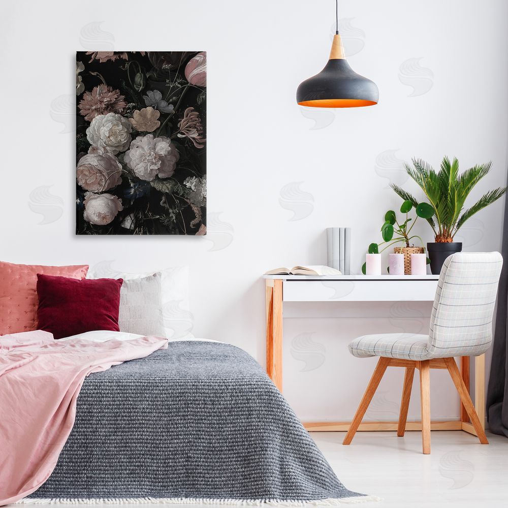 Annabelle Hall Dark Arrangement of Flowers Printed Wall Art in Room