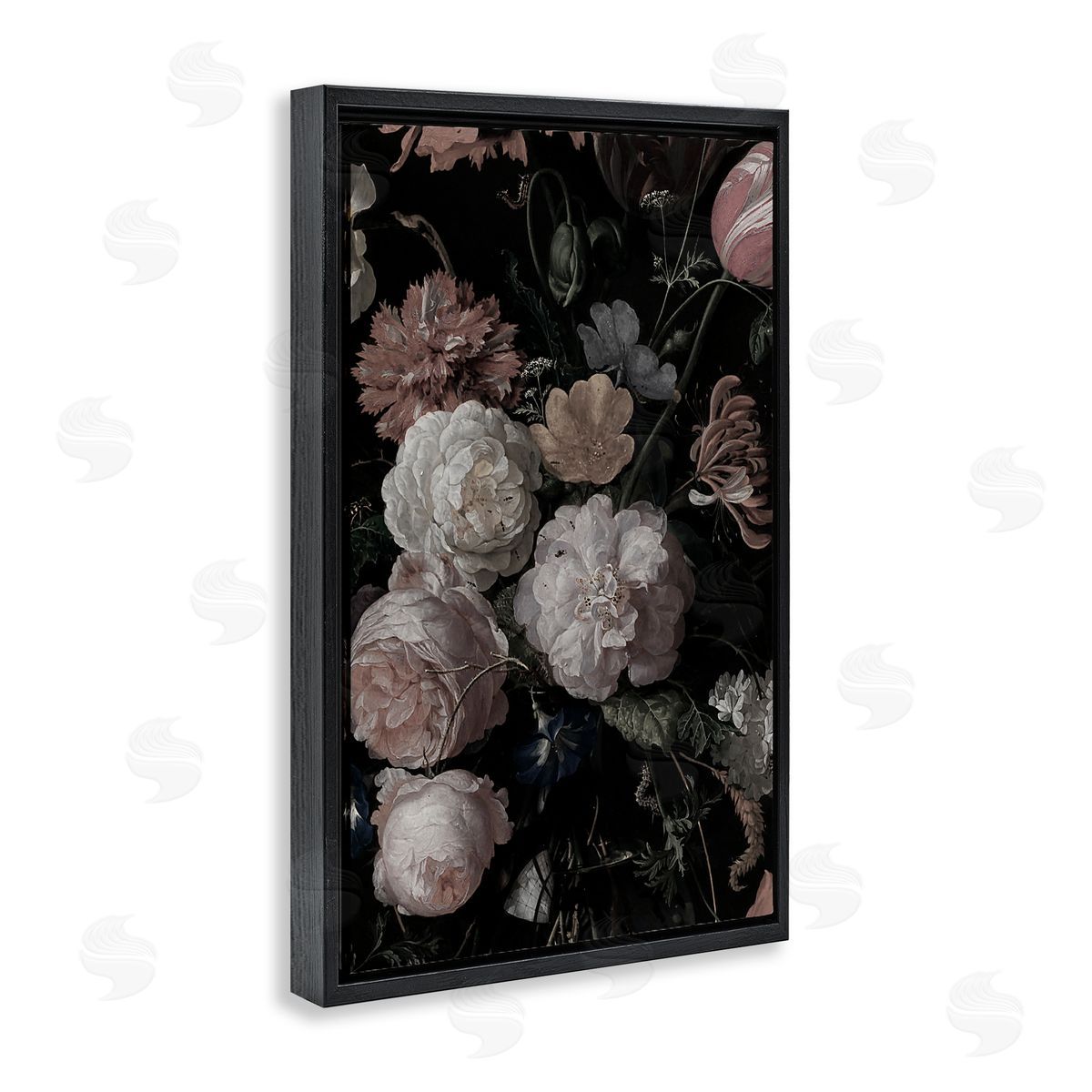 Annabelle Hall Dark Arrangement of Flowers Black Floating Frame Canvas Wall Art Print