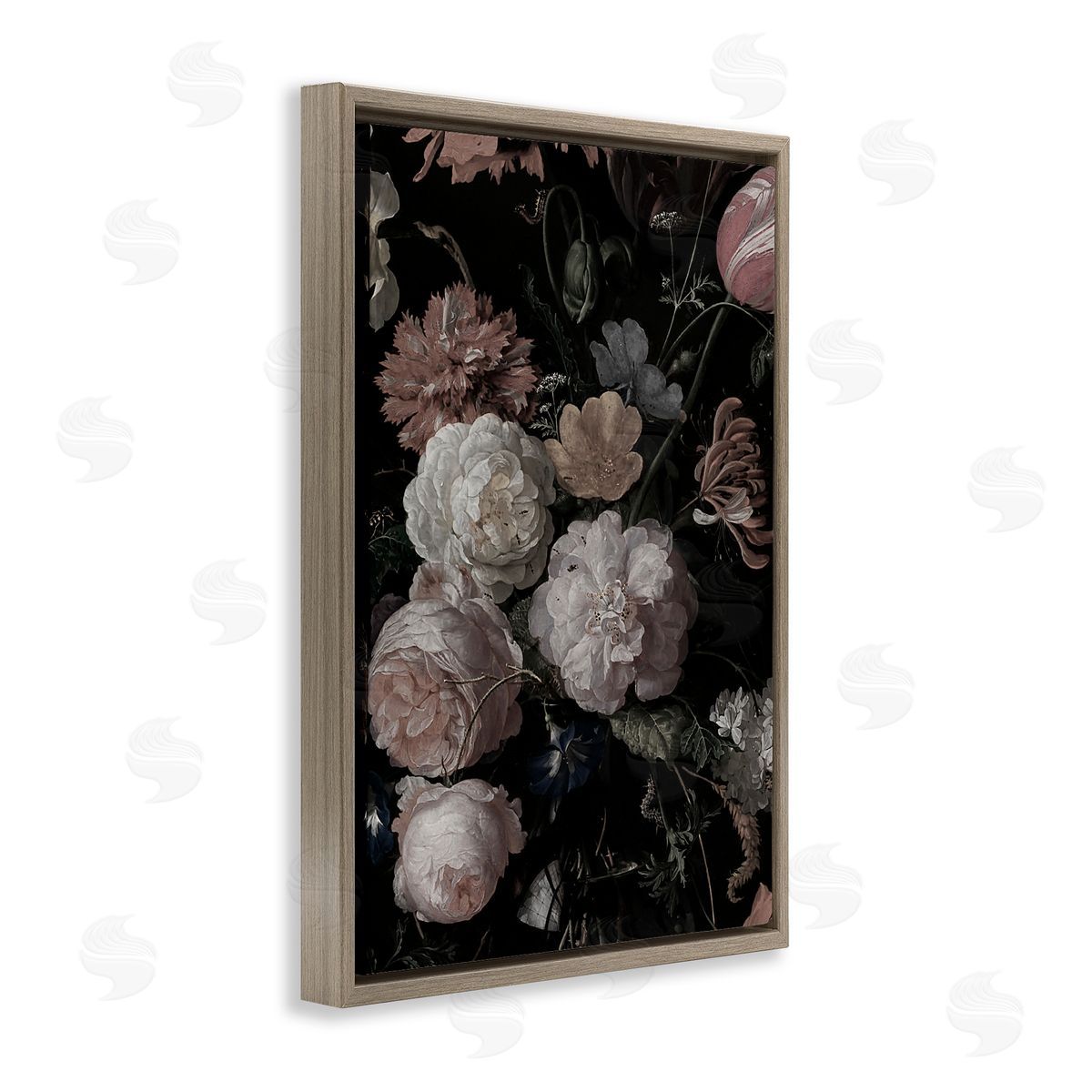 Annabelle Hall Dark Arrangement of Flowers Brown Floating Frame Canvas Art Print