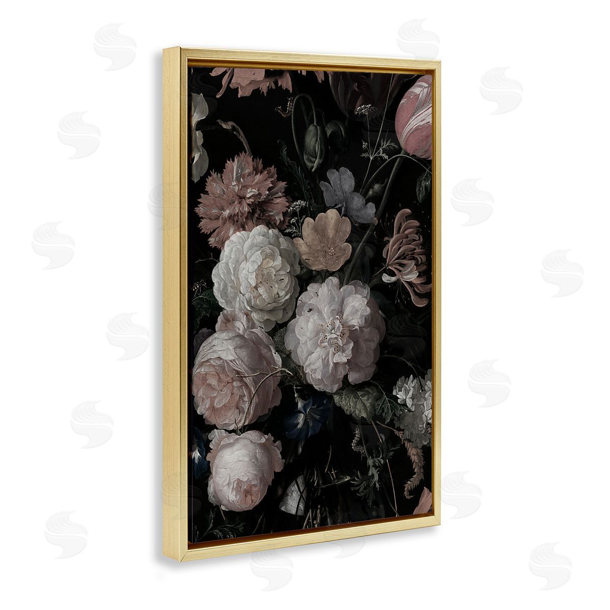 Annabelle Hall Dark Arrangement of Flowers Gold Floating Frame Canvas Art Print