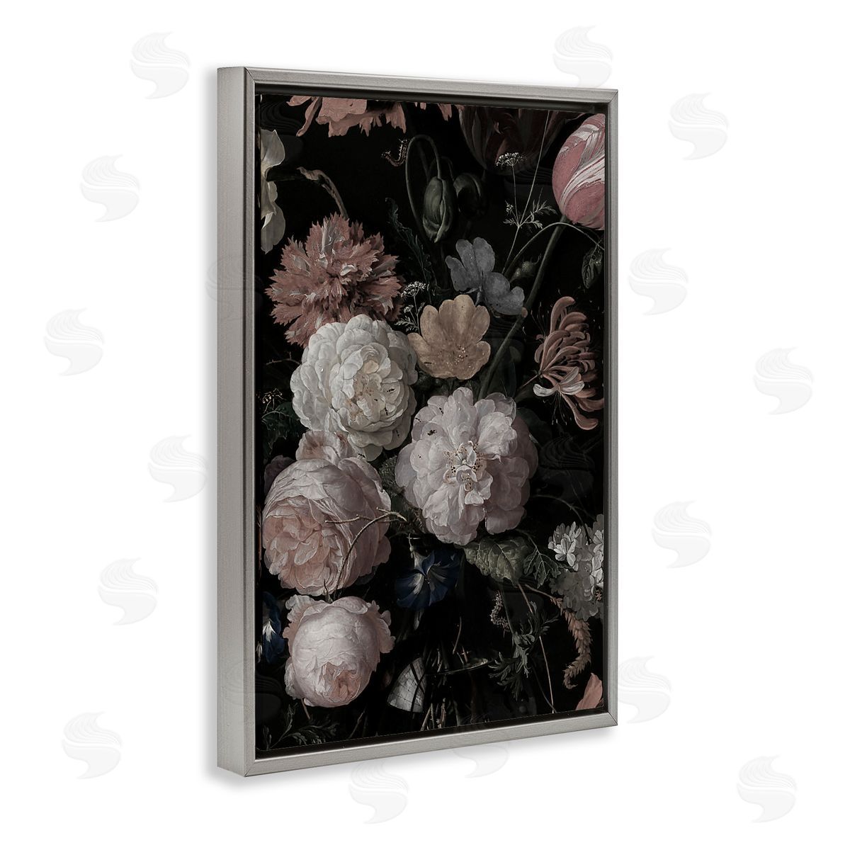 Annabelle Hall Dark Arrangement of Flowers Gray Floating Frame Canvas Art Print