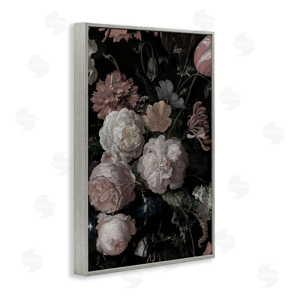 Annabelle Hall Dark Arrangement of Flowers Gray Framed Giclee Art Print