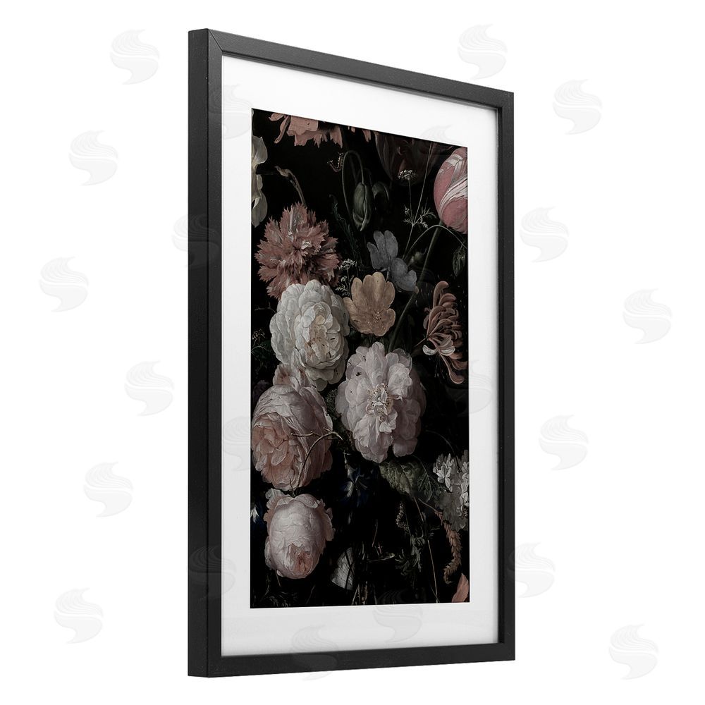 Annabelle Hall Dark Arrangement of Flowers Black Framed Print Under Glass Art