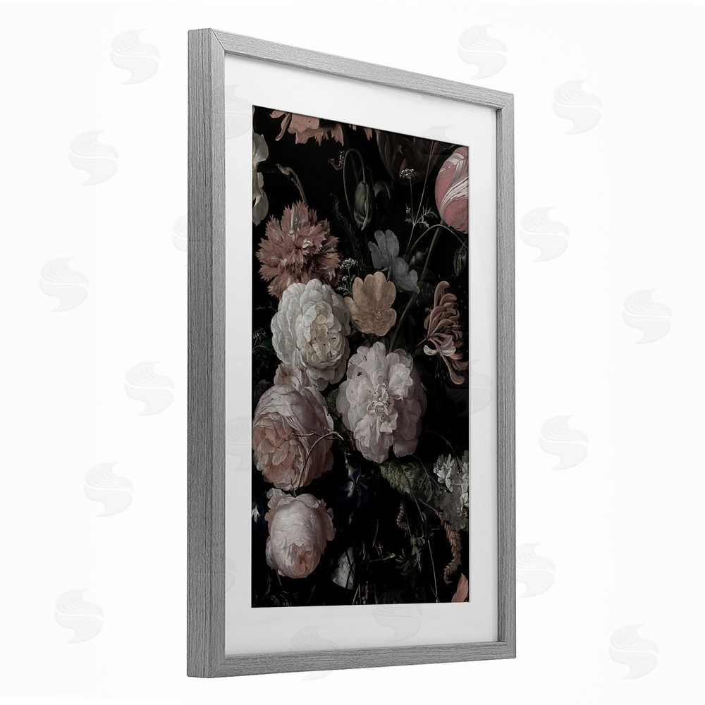Annabelle Hall Dark Arrangement of Flowers Gray Framed Print Under Glass Art