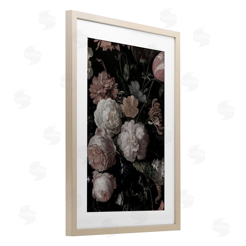 Annabelle Hall Dark Arrangement of Flowers Birch Framed Print Under Glass Art