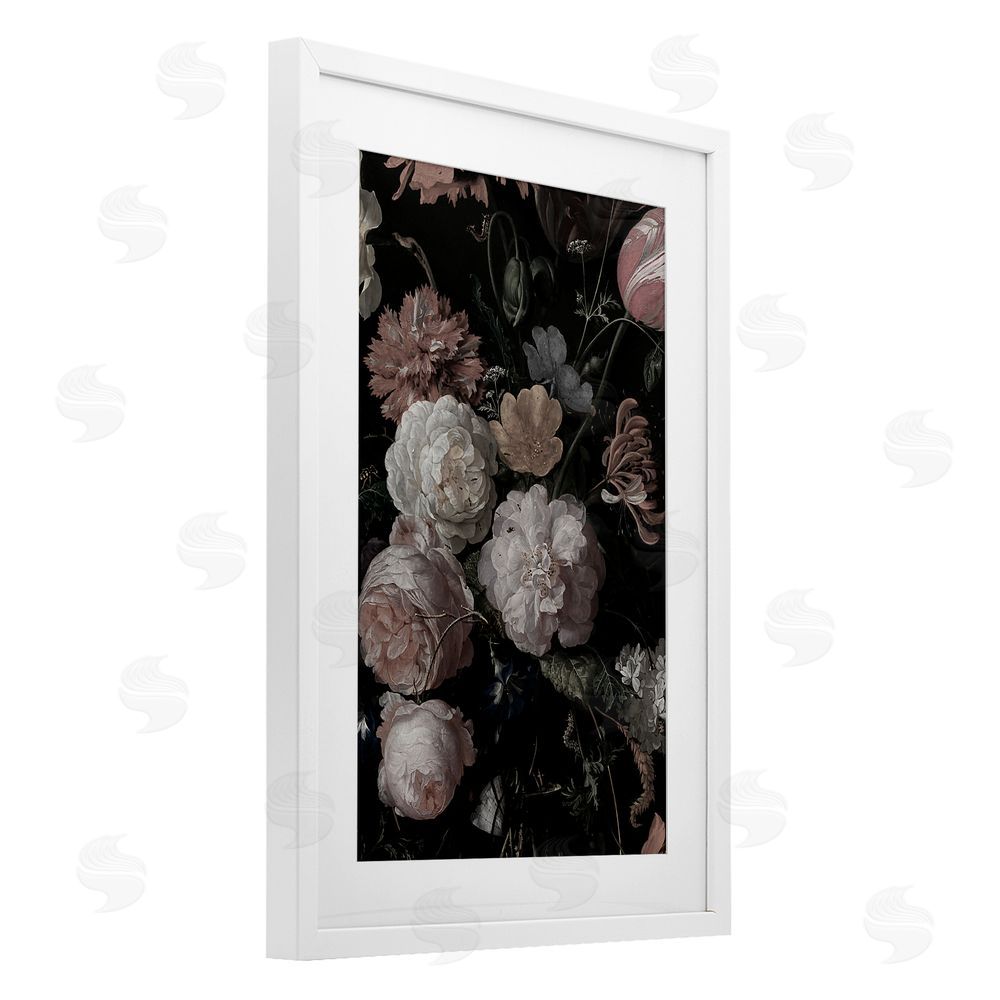 Annabelle Hall Dark Arrangement of Flowers White Framed Print Under Glass Art
