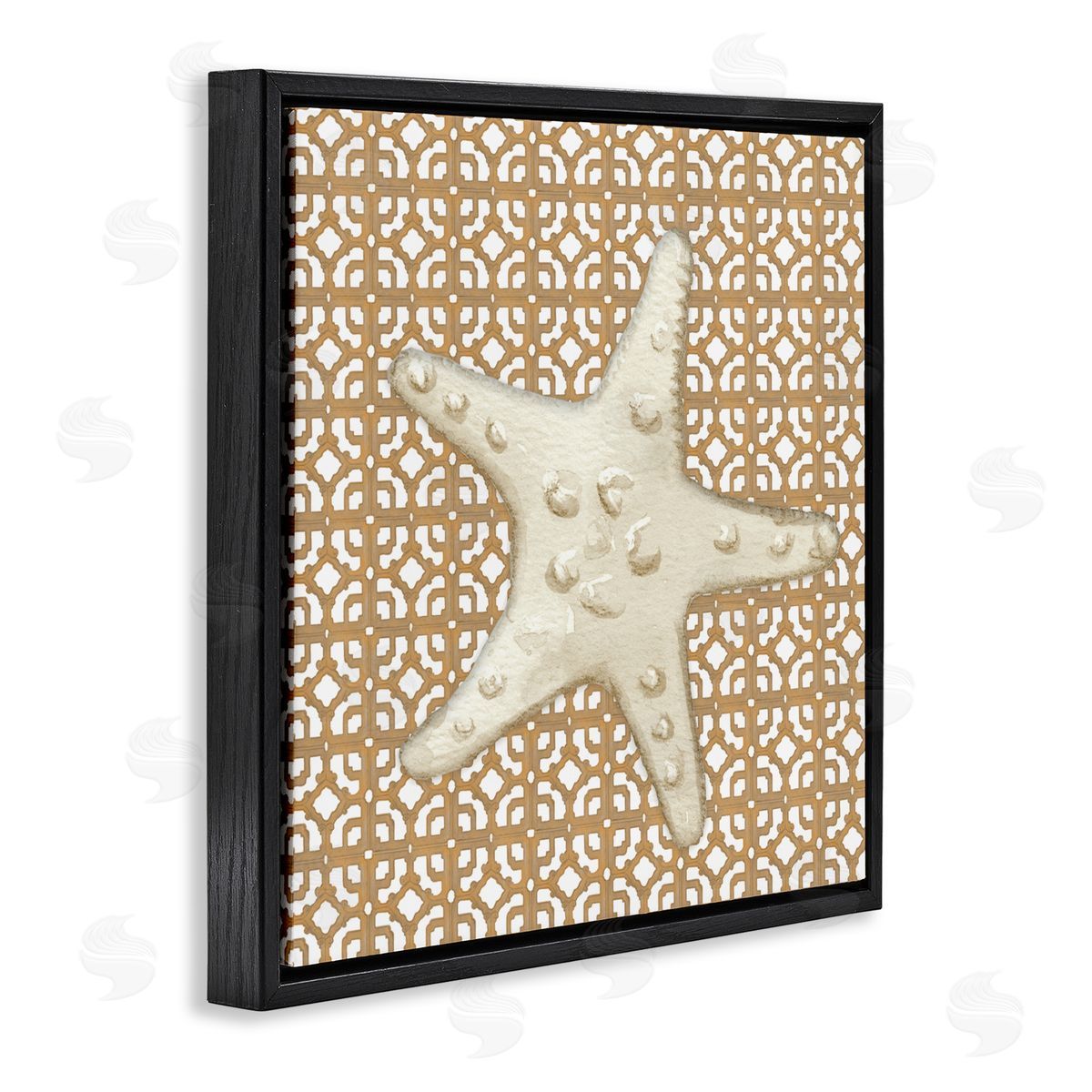 Lee Ann Sanders Mediterranean Tile & Starfish Black Floating Frame Canvas Wall Art Print