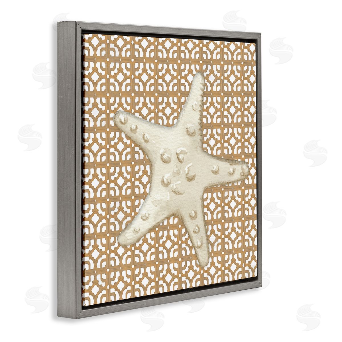 Lee Ann Sanders Mediterranean Tile & Starfish Gray Floating Frame Canvas Art Print