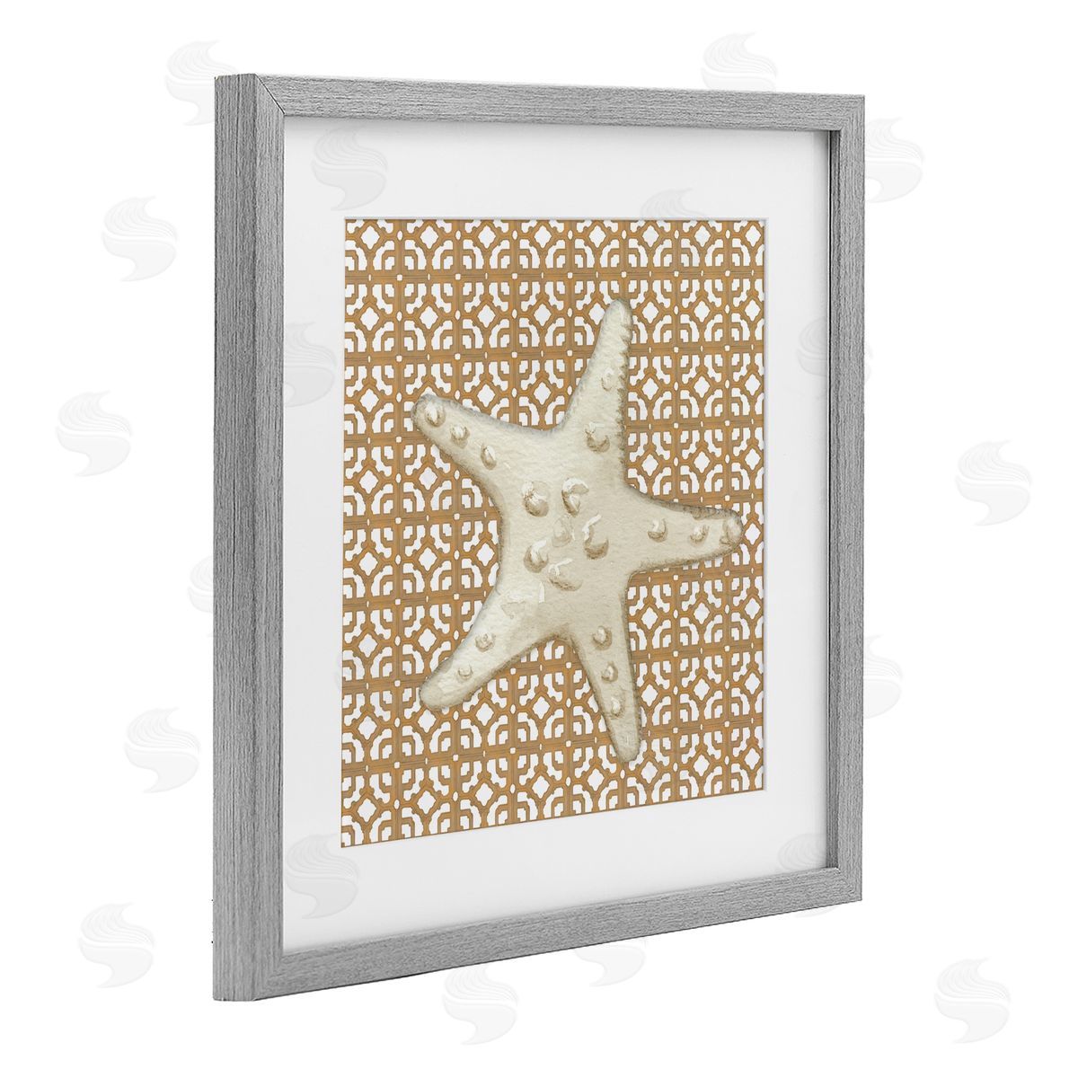 Lee Ann Sanders Mediterranean Tile & Starfish Gray Framed Print Under Glass Art