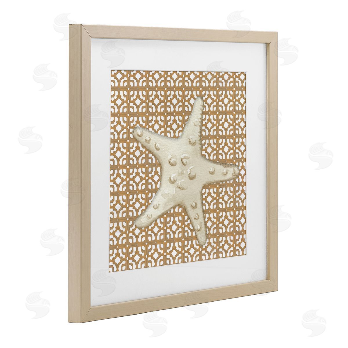 Lee Ann Sanders Mediterranean Tile & Starfish Birch Framed Print Under Glass Art