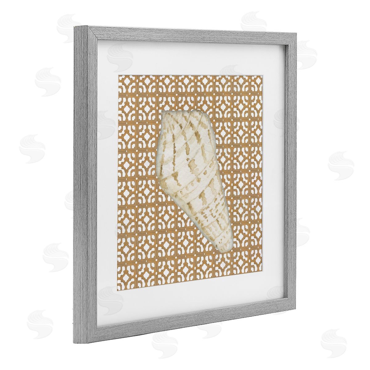 Lee Ann Sanders Coastal Tile And Shell Gray Framed Print Under Glass Art