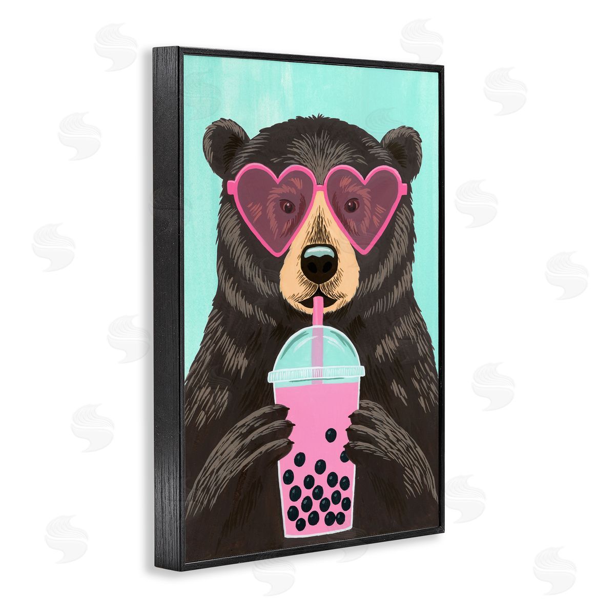 Courtney Haley Bear And Bubble Tea Black Framed Giclee Art Print