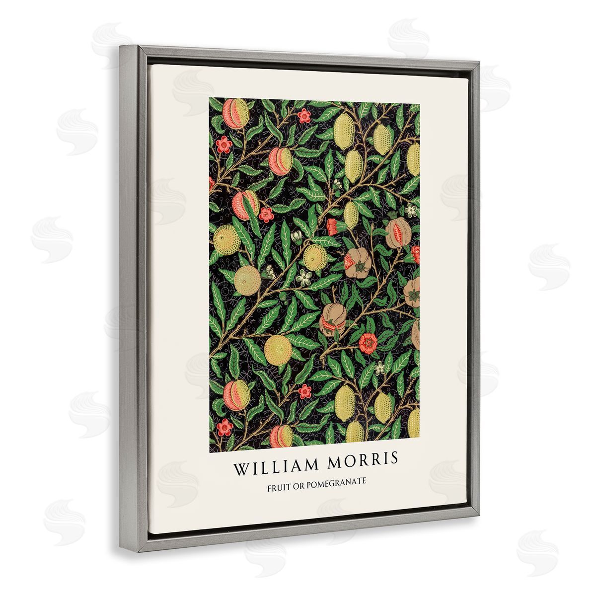 Vintage Hustle William Morris Fruit Or Pomegranate Gray Floating Frame Canvas Art Print
