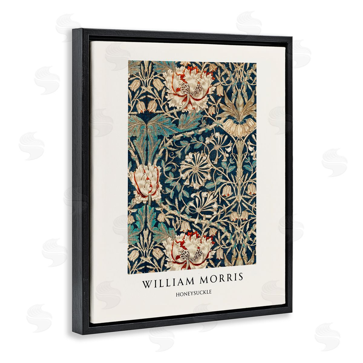 Vintage Hustle William Morris Honeysuckle Pattern Black Floating Frame Canvas Wall Art Print