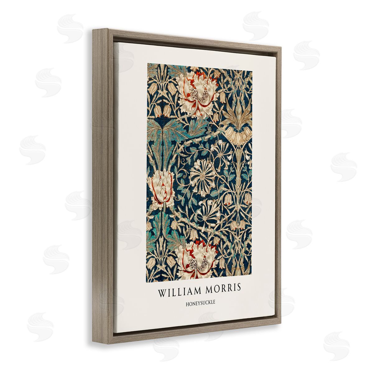 Vintage Hustle William Morris Honeysuckle Pattern Brown Floating Frame Canvas Art Print