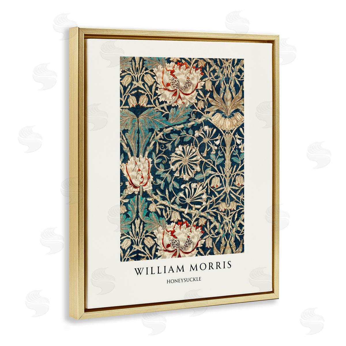 Vintage Hustle William Morris Honeysuckle Pattern Gold Floating Frame Canvas Art Print