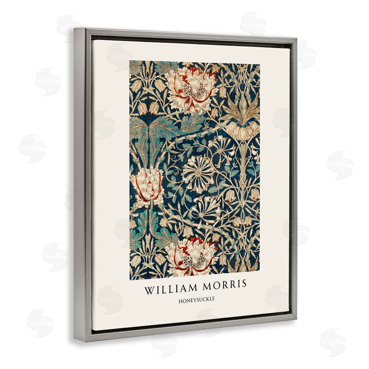 Vintage Hustle William Morris Honeysuckle Pattern Gray Floating Frame Canvas Art Print