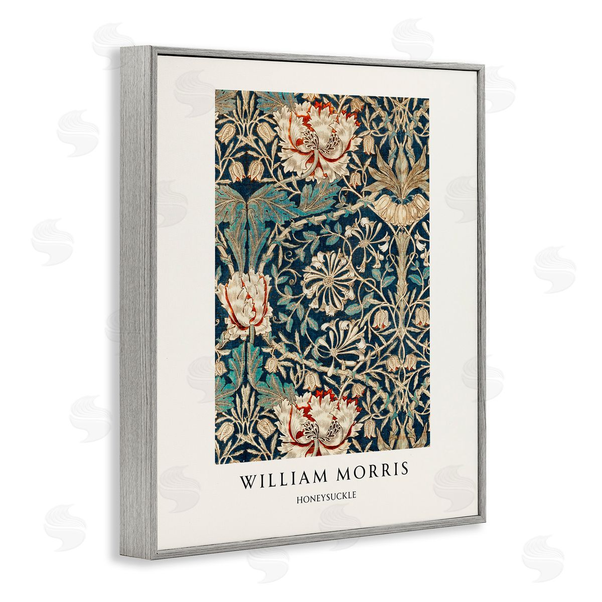 Vintage Hustle William Morris Honeysuckle Pattern Gray Framed Giclee Art Print