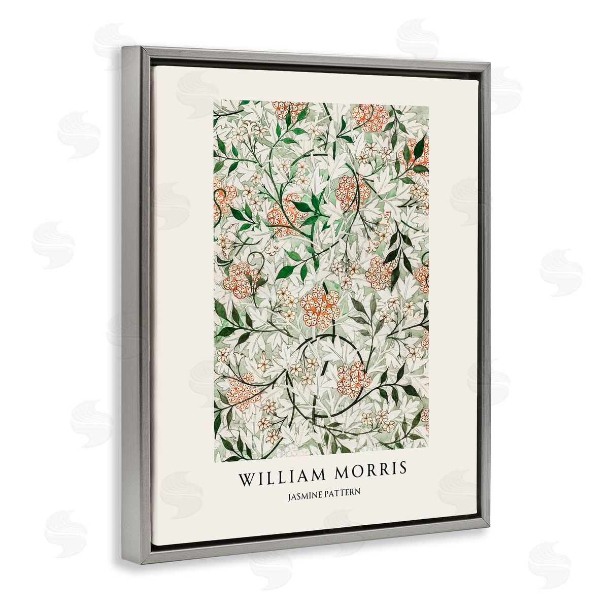 Vintage Hustle William Morris Jasmine Pattern Gray Floating Frame Canvas Art Print