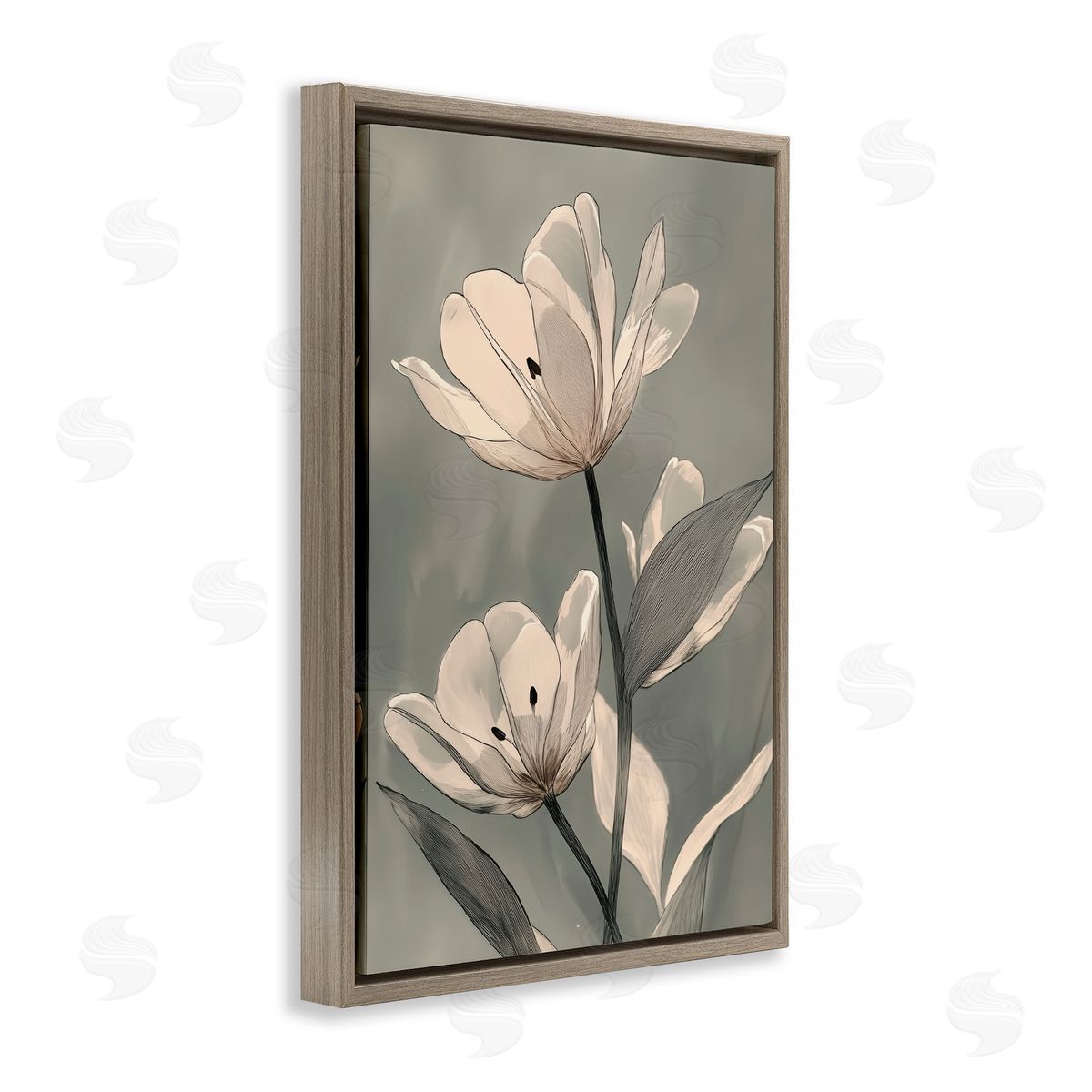 Annabelle Hall Times Three Budding Flowers Brown Floating Frame Canvas Art Print