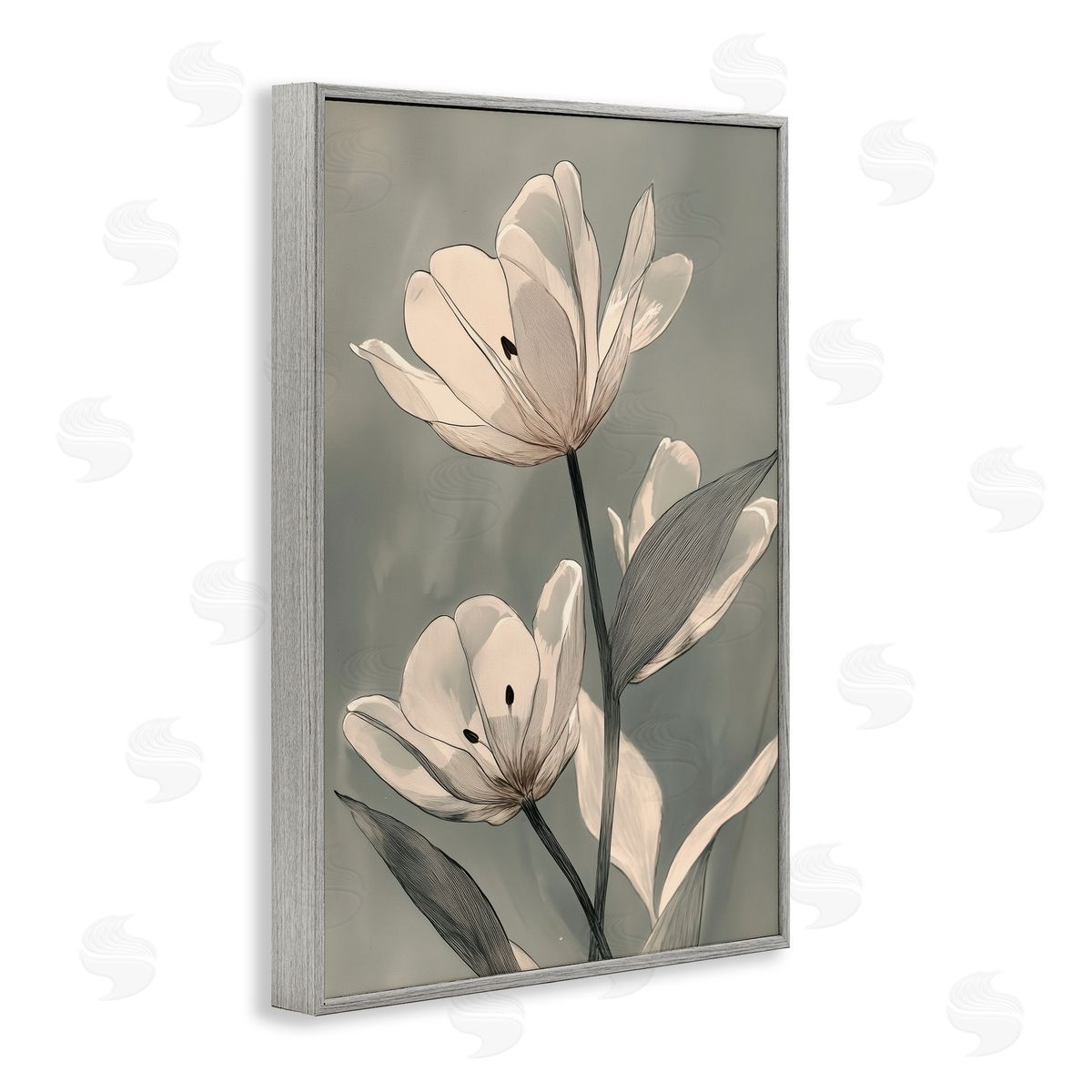 Annabelle Hall Times Three Budding Flowers Gray Framed Giclee Art Print