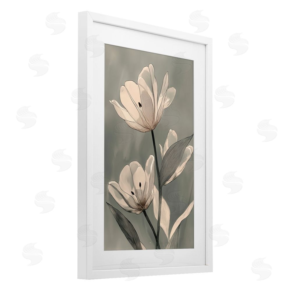 Annabelle Hall Times Three Budding Flowers White Framed Print Under Glass Art