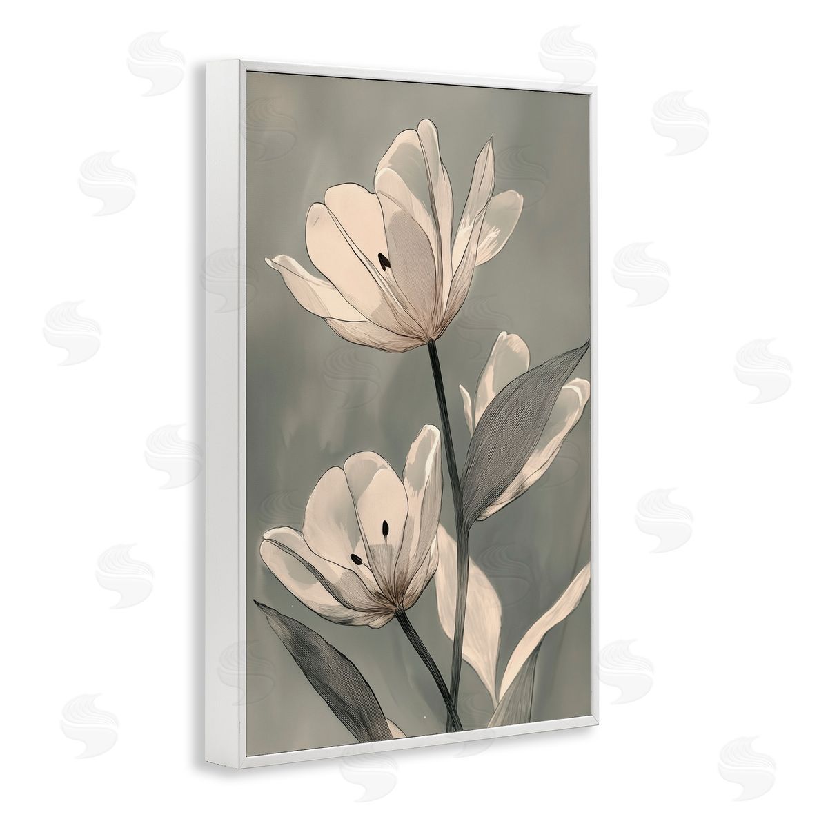 Annabelle Hall Times Three Budding Flowers White Frame Giclee Art Print
