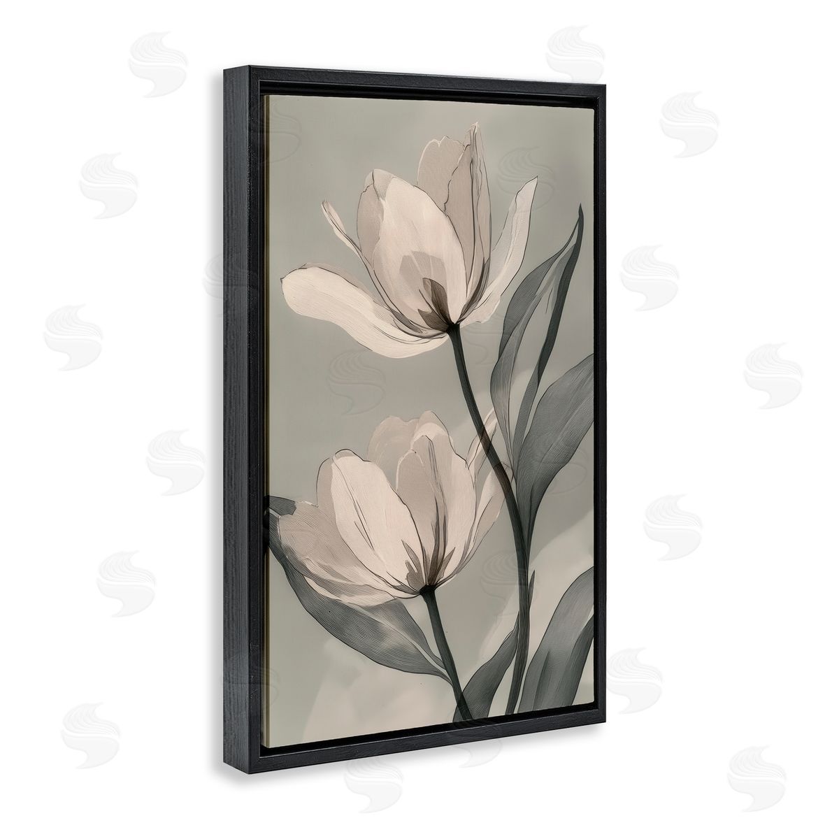 Annabelle Hall Budding Monochrome Magnolias Black Floating Frame Canvas Wall Art Print