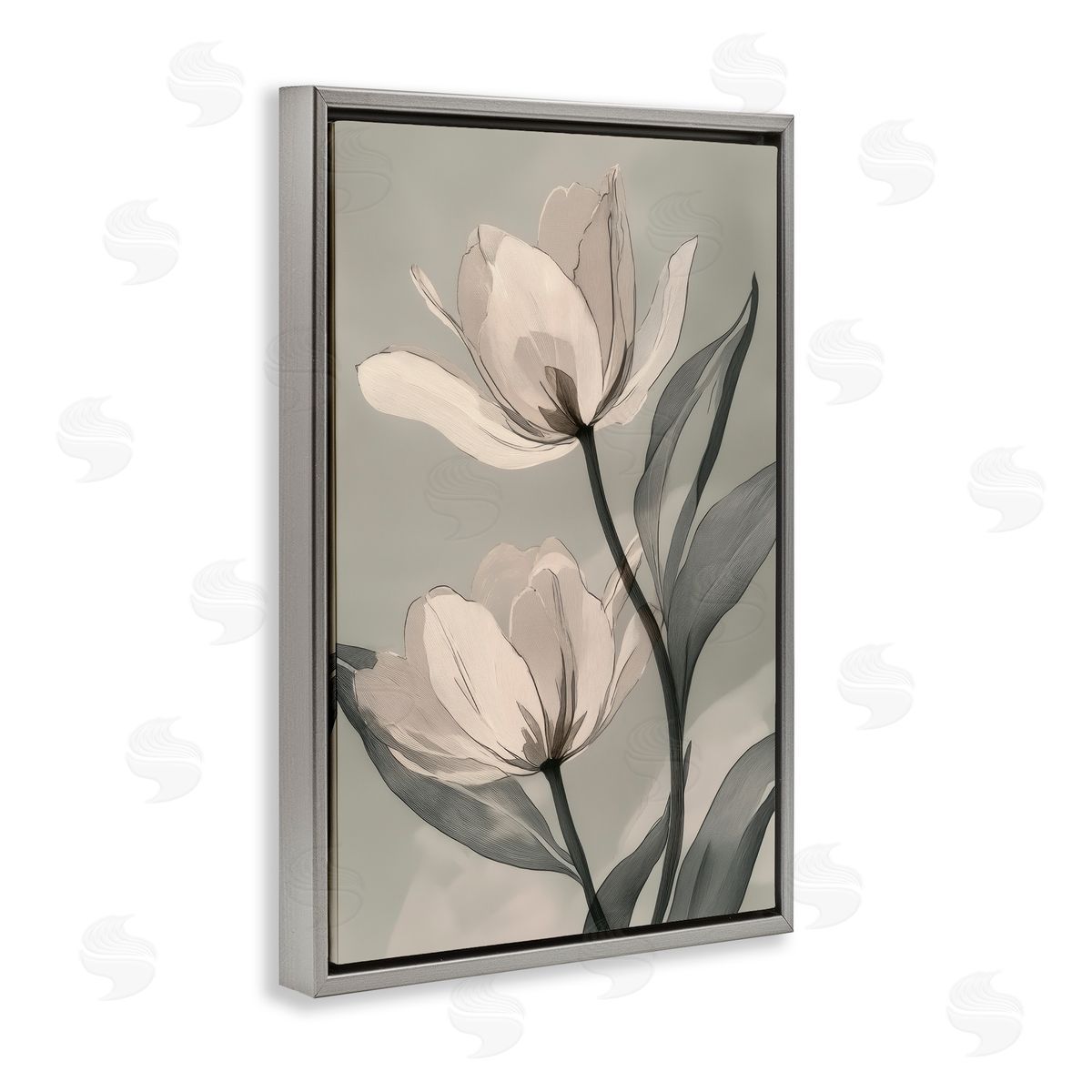 Annabelle Hall Budding Monochrome Magnolias Gray Floating Frame Canvas Art Print