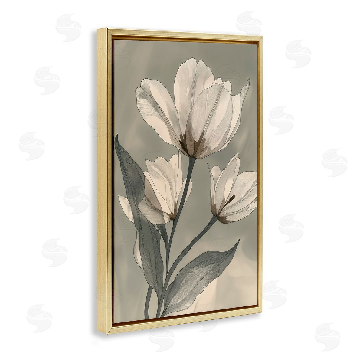 Annabelle Hall Times Three Budding Magnolias Gold Floating Frame Canvas Art Print