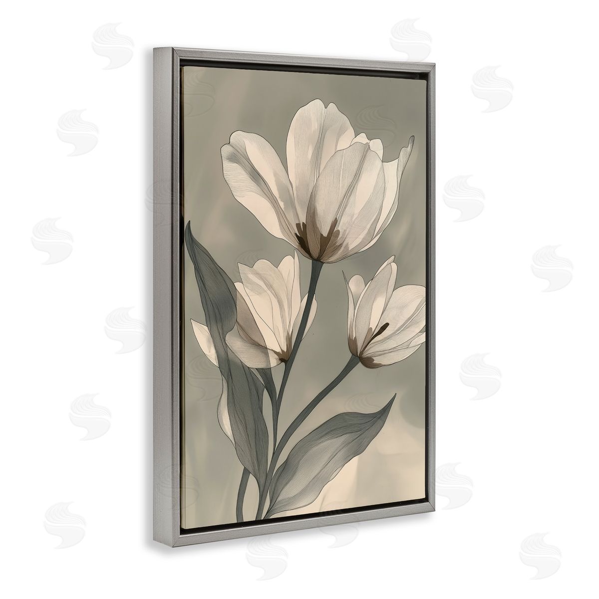 Annabelle Hall Times Three Budding Magnolias Gray Floating Frame Canvas Art Print