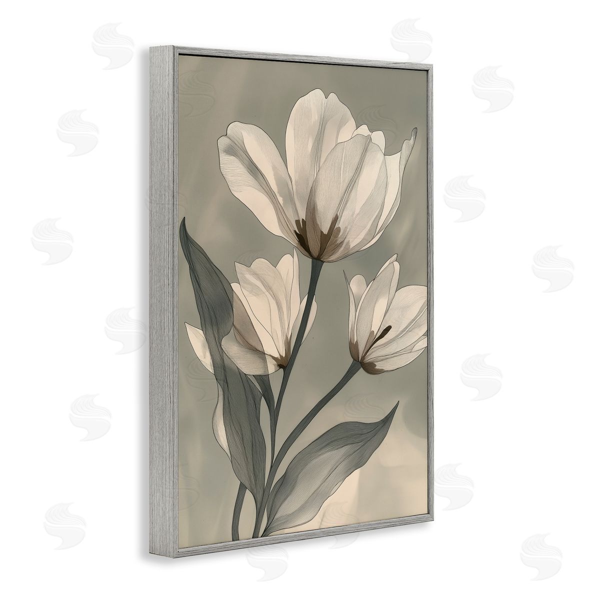 Annabelle Hall Times Three Budding Magnolias Gray Framed Giclee Art Print