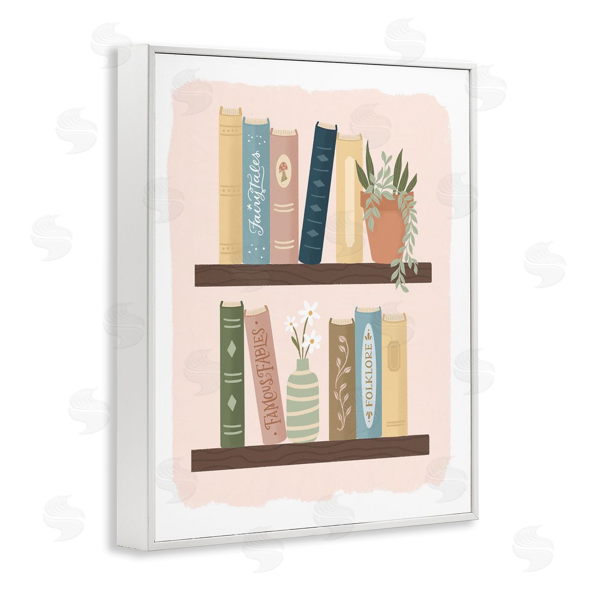 Sandra Picco Minimal Bookshelves with Plant White Frame Giclee Art Print