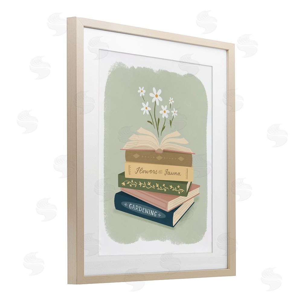 Sandra Picco Open Book Stack Gardening Theme Birch Framed Print Under Glass Art