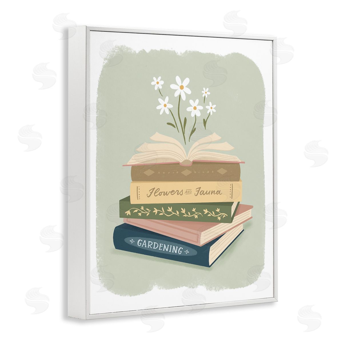 Sandra Picco Open Book Stack Gardening Theme White Frame Giclee Art Print