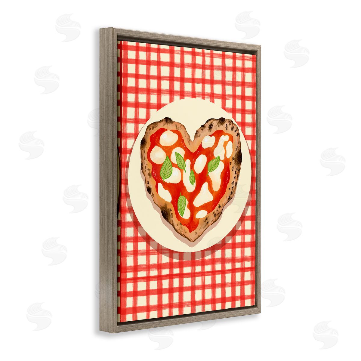 Florentina Dolci Heart Pizza on Red Check Brown Floating Frame Canvas Art Print