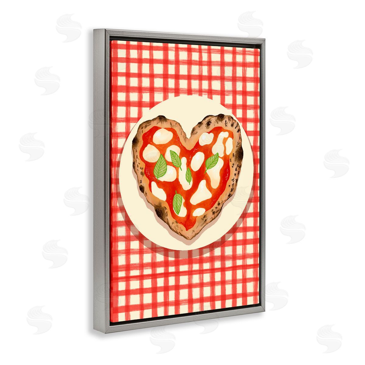 Florentina Dolci Heart Pizza on Red Check Gray Floating Frame Canvas Art Print