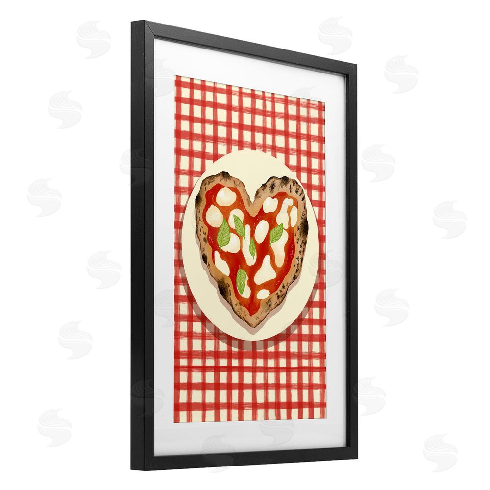 Florentina Dolci Heart Pizza on Red Check Black Framed Print Under Glass Art