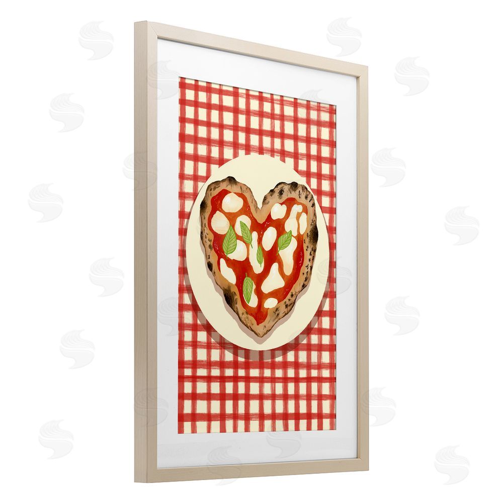 Florentina Dolci Heart Pizza on Red Check Birch Framed Print Under Glass Art