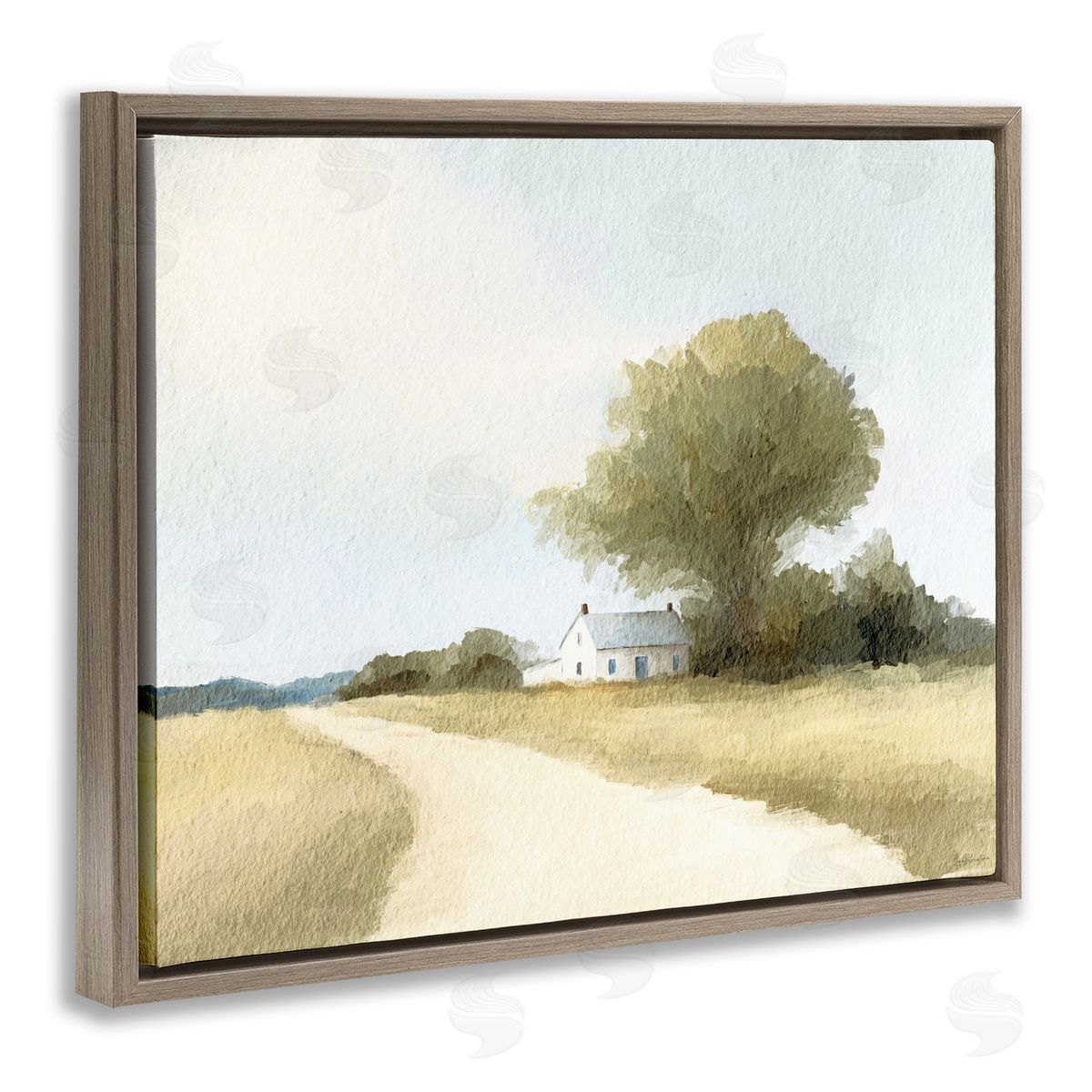 Leah Straatsma Farmhouse Road In Distance Brown Floating Frame Canvas Art Print