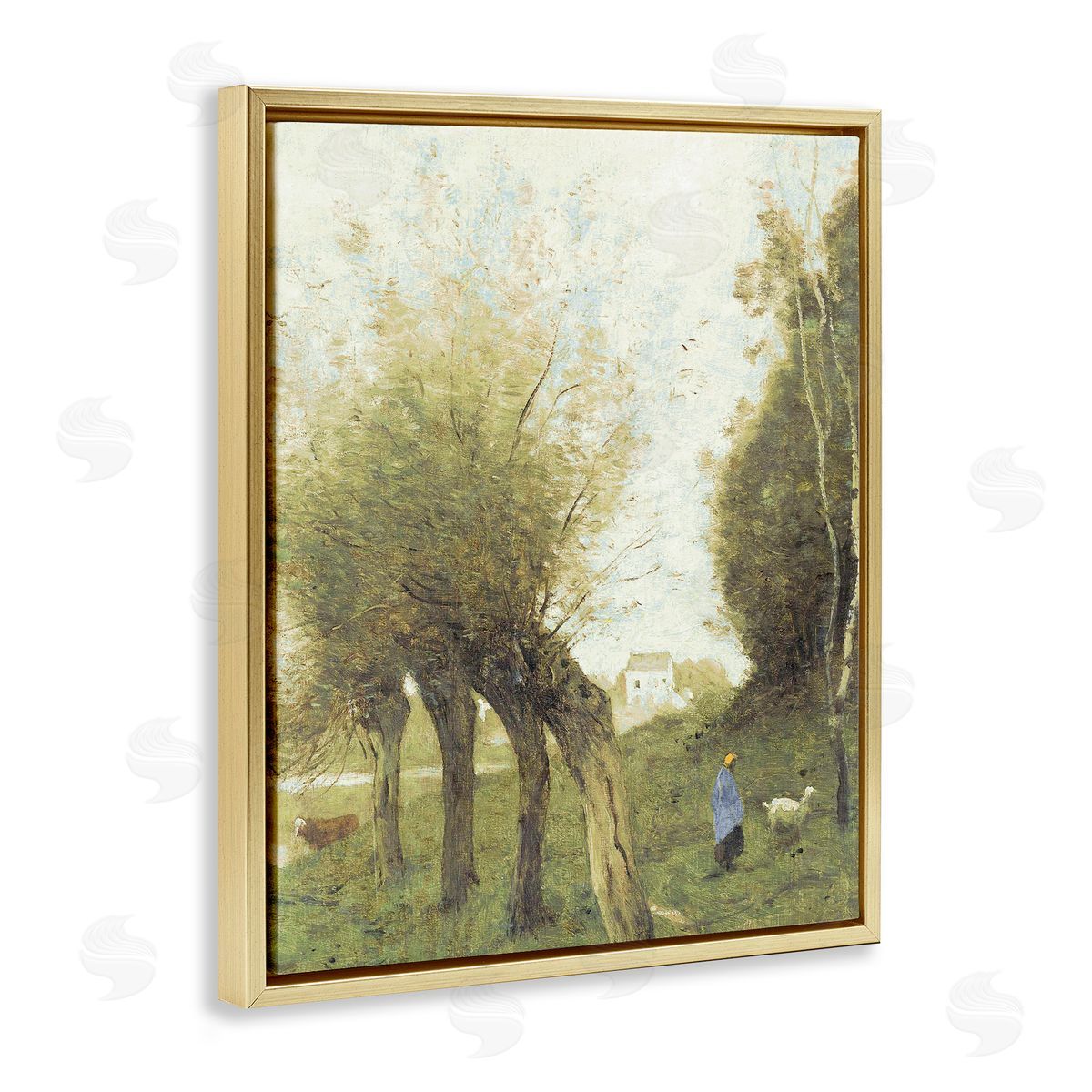 Leah Straatsma Vintage Walk With Animals Gold Floating Frame Canvas Art Print