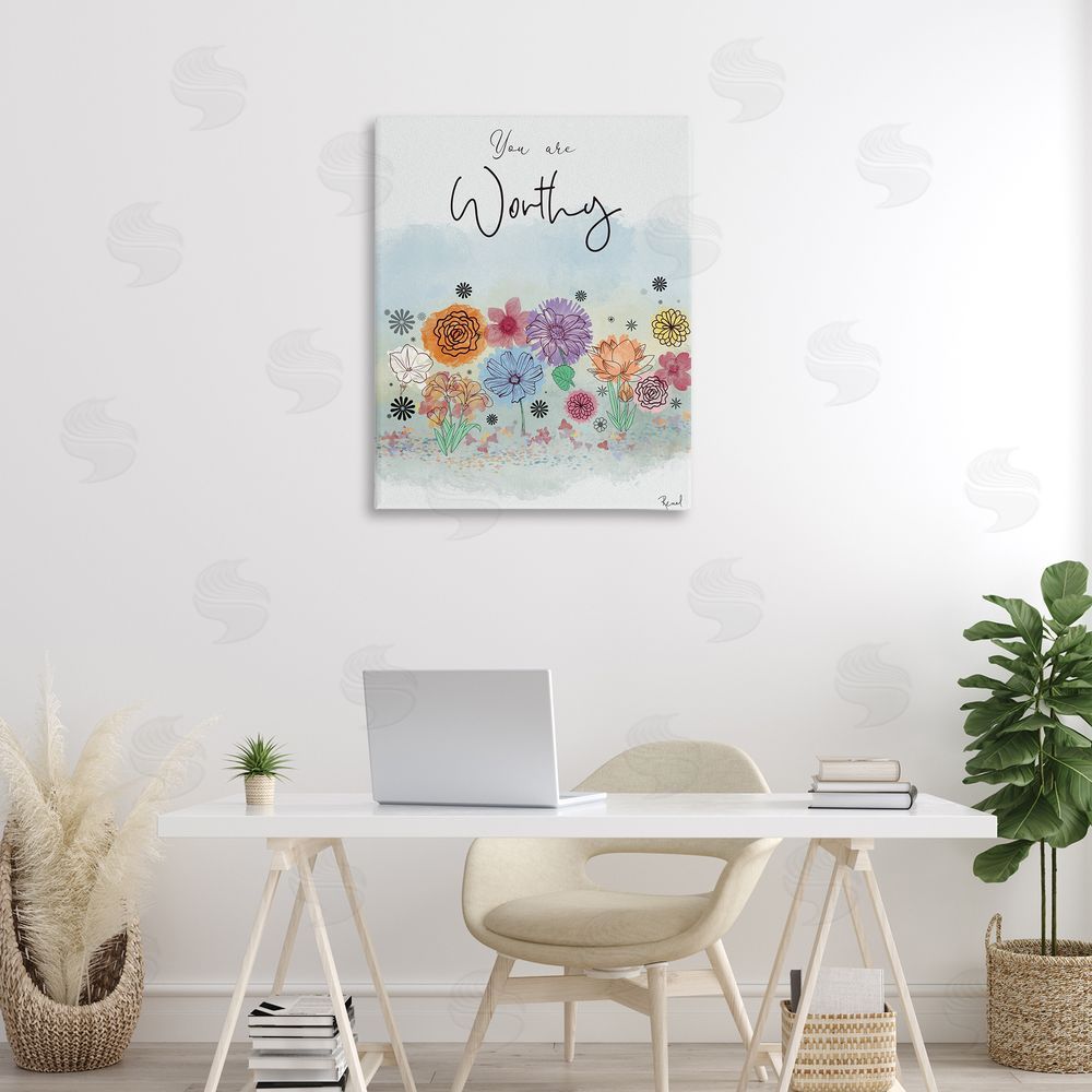 Renel Peters You Are Worthy Modern Blooms Printed Wall Art in Room