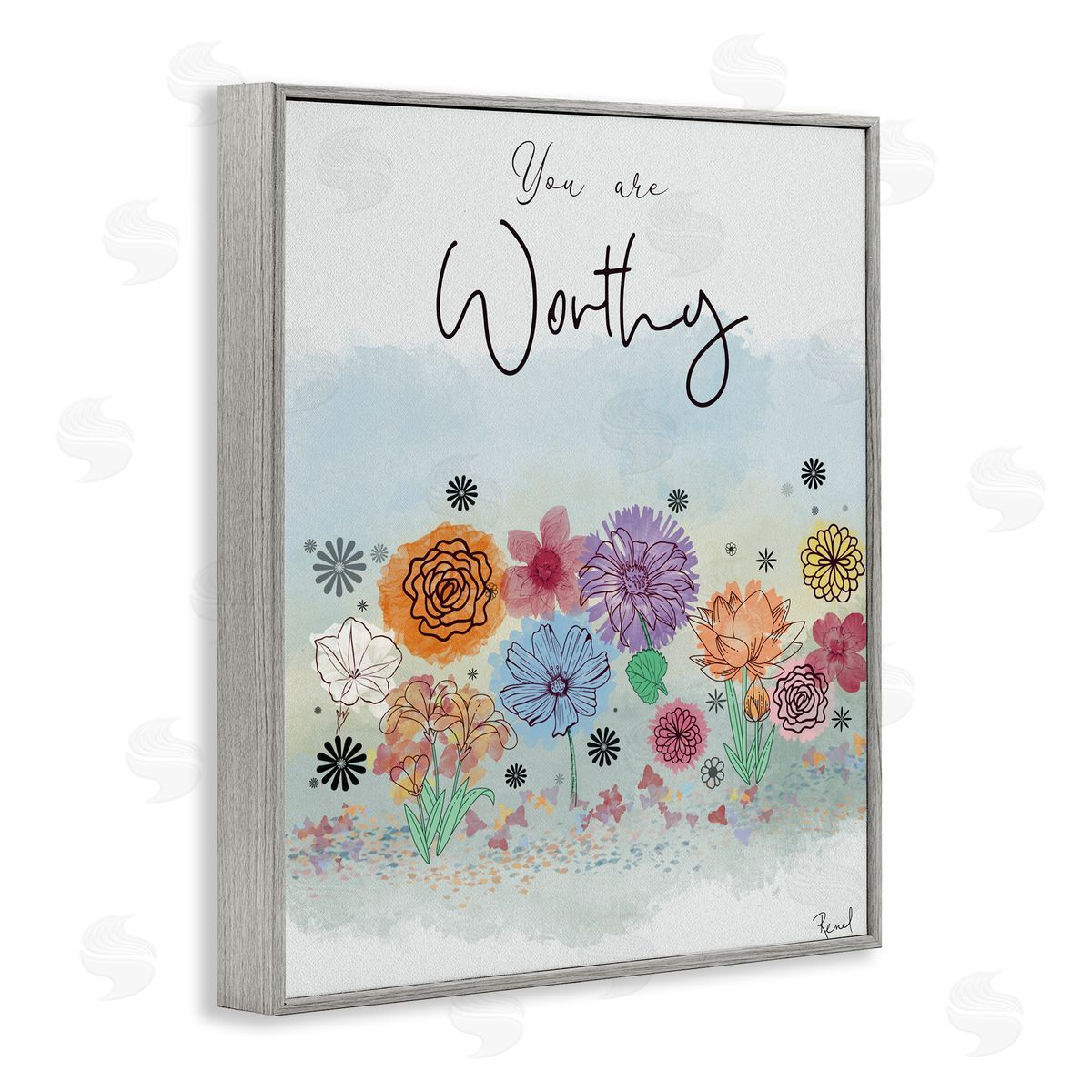 Renel Peters You Are Worthy Modern Blooms Gray Framed Giclee Art Print
